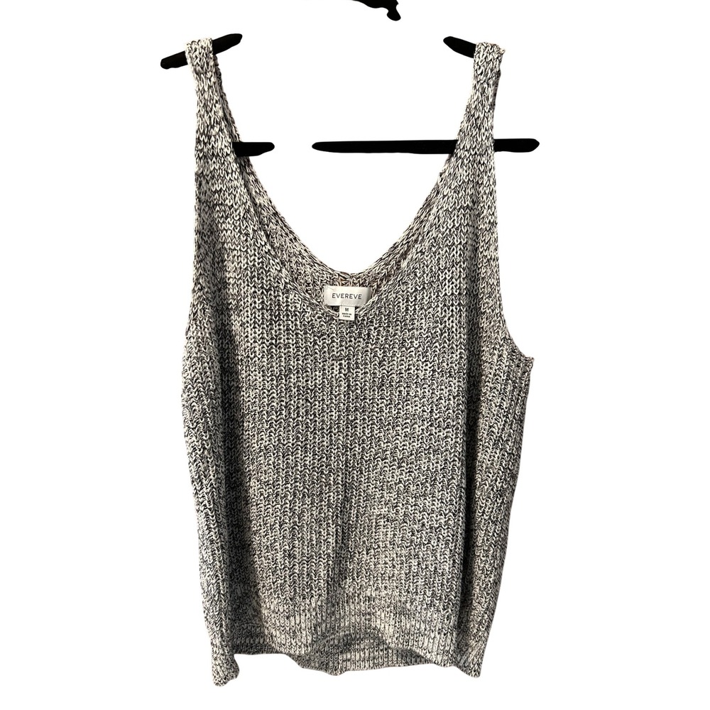 Evereve Womens Marled Knit V-Neck Sweater Tank Top Black White Size M